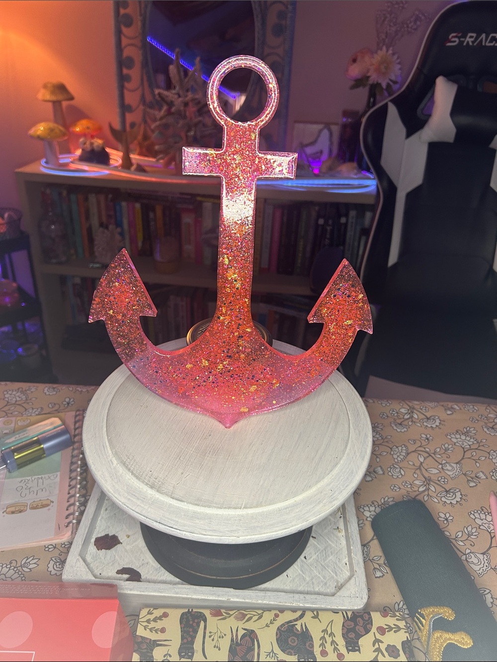 Glitter Resin Anchor Décor - Pink Orange Sparkle